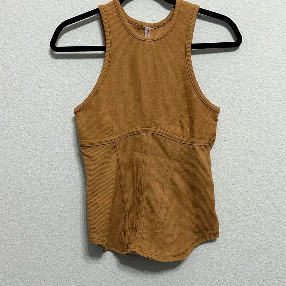 NEW Free People Headstart Sand Purple Corset Sleeveless Tank Top Md Athleisure - Picture 2 of 8